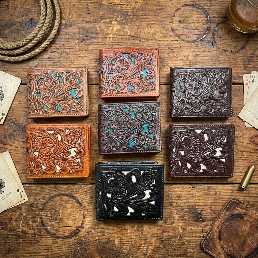 Dust and Hide Western Leather Wallet Men, Laser Cut Floral Bifold ...