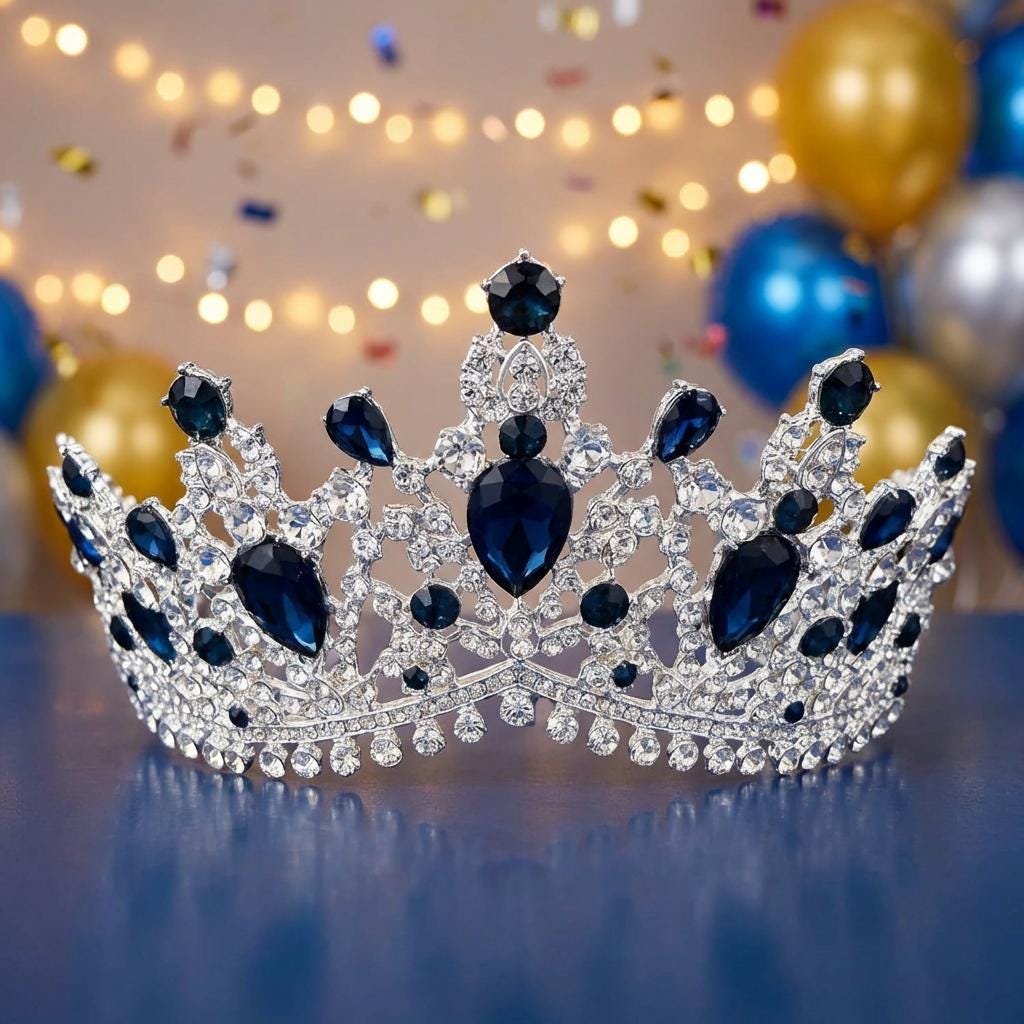Elegant Navy Blue Crystal Tiara Crown - Women Accessories with bouquet Navy Blue Tiara - Etsy main image 3