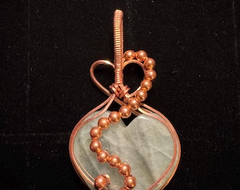 Heart of Hollow Mist | Heart- shaped Copper Wire Wrapped Pendant | Handcrafted Natural Jewelry