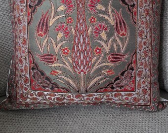 Handwoven Tapestry Cushion Cover 17x17 | Vintage Floral Pillow Cover | Boho Decorative Throw Pillow | Persian Style Home Decor
