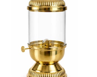 Lámpara de aceite Diya de latón hecha a mano con protector de vidrio / Decoración india para el hogar