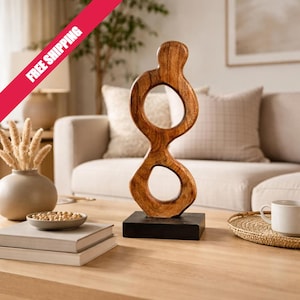 Wood Abstract Sculpture, Solid Oak Loop, Minimalist Shelf Art, Wood Tabletop Decor