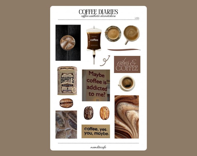 Coffee Diaries Aesthetic Sticker Sheet