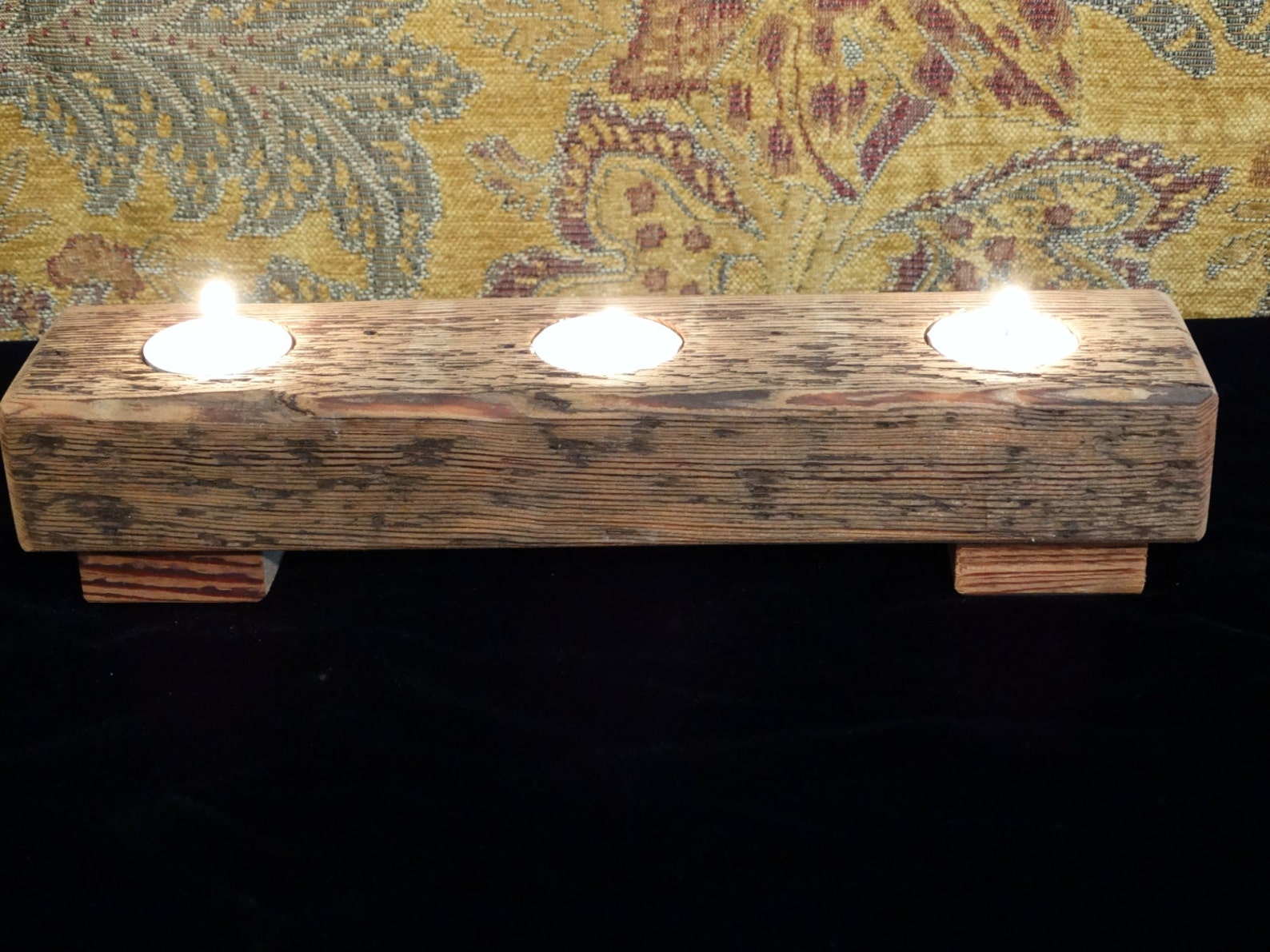 Rustic Wood Tea Light Holder 3 Light Holder Antique Etsy