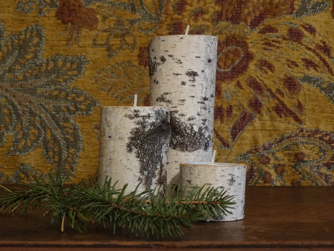 White birch tea light holders set of 3 wood candleholders Etsy