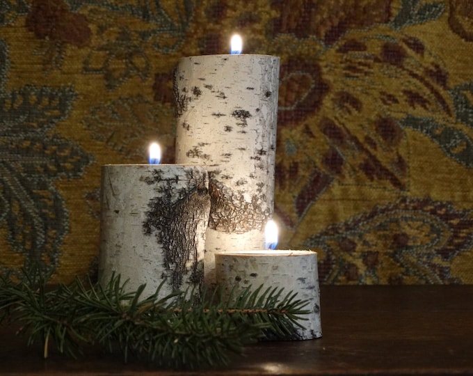 White Birch Tea Light Holders Set of 3 Wood Candleholders Etsy