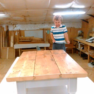 Antique pine coffee table with a painted base