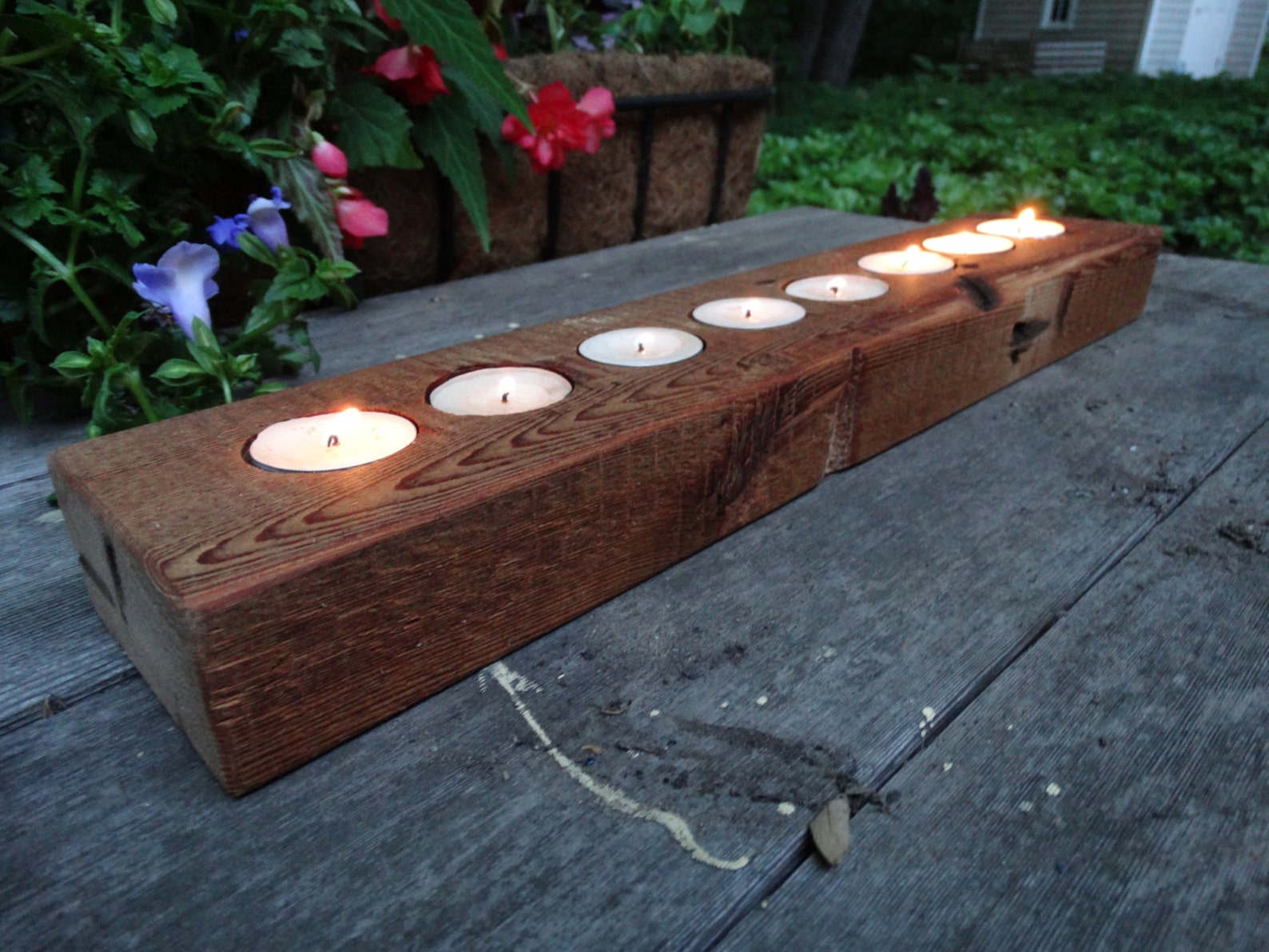 Rustic Wood Tea Light Holder 8 Light Holder Antique Etsy