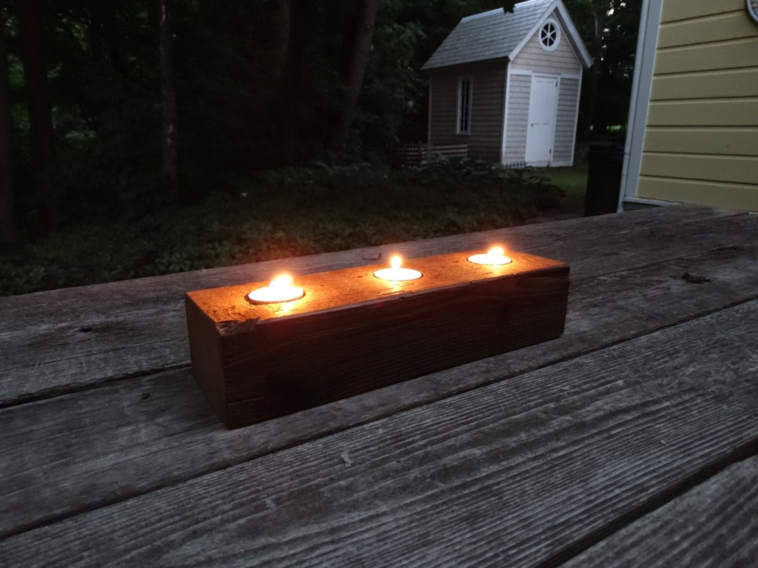Rustic Wood Tea Light Holder - 3 Light Holder - Antique Hemlock - Etsy
