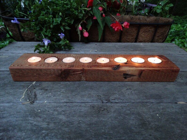 Rustic Wood Tea Light Holder 8 Light Holder Antique Etsy