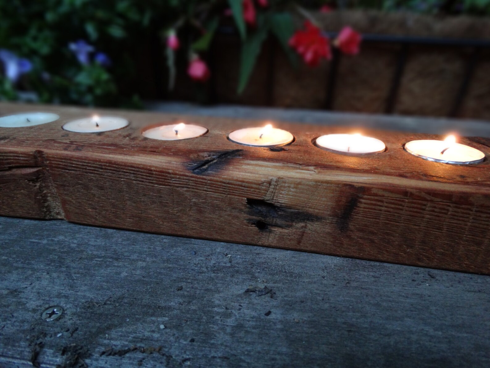 Rustic Wood Tea Light Holder 8 Light Holder Antique Etsy