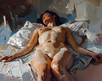 Pintura al óleo figurativa para pared, estudio de figura contemporánea, impresión artística expresiva (descarga digital)