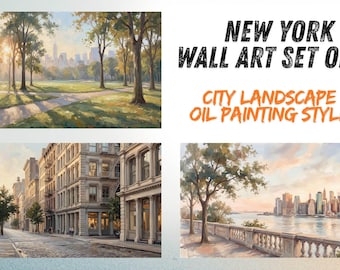 Juego de 3 cuadros de Nueva York, estilo pintura al óleo de paisaje urbano, descarga digital