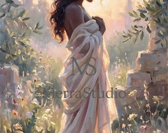 Goddess Oil Painting Greek Mythology Wall Art Ethereal Woman Secret Garden Impressionist Mediterranean Decor