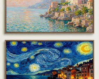 Conjunto Amalfi inspirado en Monet y Van Gogh para Samsung Frame TV y decoración de pared.