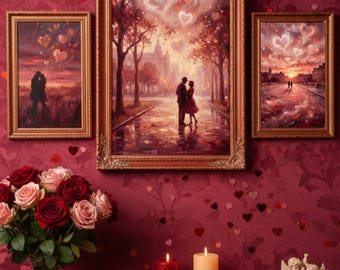 Láminas artísticas de pareja romántica, decoración de San Valentín (descarga digital)