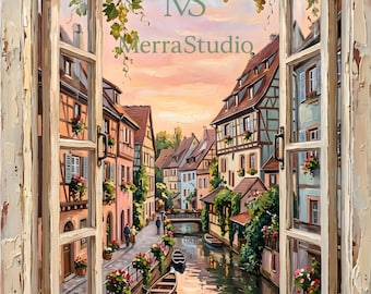 Colmar France Oil Painting, Window View Print (Digital File)