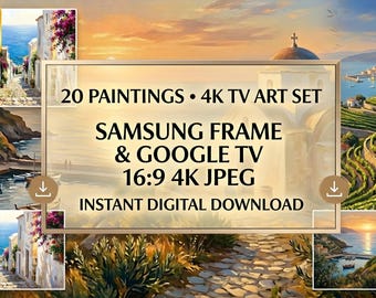 Conjunto de arte para televisión con pintura al óleo mediterránea / 20 fondos de pantalla 4K / Colección de paisajes costeros