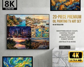 Juego de 20 pinturas al óleo en 4K y 8K con paisajes y arte urbano para televisores Samsung Frame.