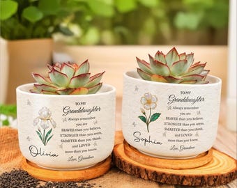 Regalo de la abuela para su nieta, maceta personalizada, jardinera con nombre personalizado, regalo inspirador para su nieta, regalo de recuerdo.