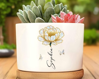 Maceta personalizada con nombre, maceta con nombre personalizado, regalo para ella, maceta floral minimalista, regalo de cumpleaños, maceta elegante para la decoración del hogar.
