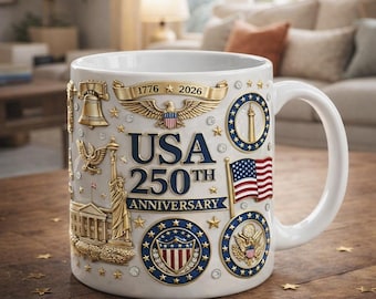 Taza del 250.º aniversario de EE. UU. (1776-2026), taza de café patriótica con bandera estadounidense, campana de la libertad y estatua de la libertad.