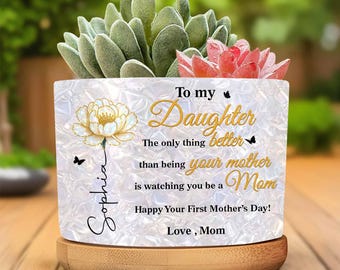 Regalo para el primer Día de la Madre para hija, maceta personalizada, regalo de mamá para mamá primeriza, maceta de recuerdo, maceta para suculentas
