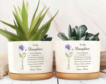 Regalo de boda para hija de parte de mamá, maceta personalizada, regalo de boda para hija, maceta de recuerdo, regalo con fecha personalizada