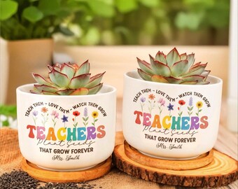 Maceta personalizada para profesores, regalo de fin de curso para profesores, regalo de agradecimiento para profesores, maceta con nombre personalizado, regalo para el aula