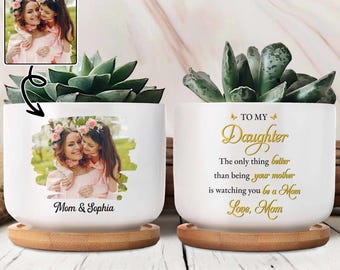 Maceta personalizada con foto para hija, maceta personalizada con foto de mamá, regalo de madre e hija, regalo de cumpleaños para hija.