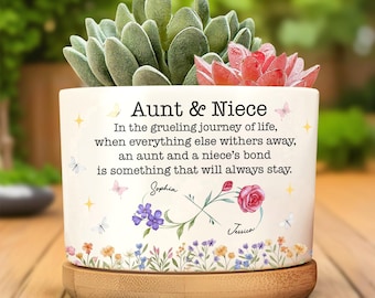 Maceta personalizada para tía y sobrina, maceta con nombres personalizados, regalo de sobrina para tía, regalo de cumpleaños, recuerdo de amor familiar.