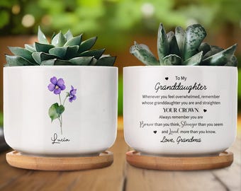 Maceta personalizada para nieta, maceta con nombre personalizado de la abuela, regalo con cita inspiradora, regalo de cumpleaños para nieta.