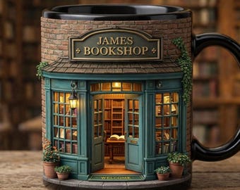 Taza de librería personalizada, acogedora taza de café de librería con nombre, regalo para amantes de los libros, taza para lectores de biblioteca, taza de café estética de librería