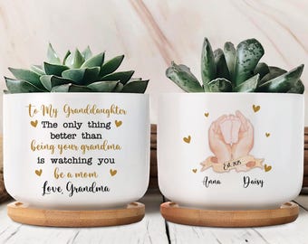 Maceta de regalo para nieta, regalo personalizado para abuela, maceta con nombre personalizado, maceta con los nombres de los nietos, regalo de amor familiar, maceta de recuerdo.
