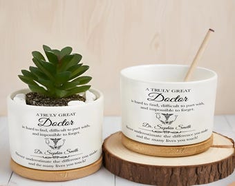 Maceta personalizada para médicos, regalo de agradecimiento personalizado para médicos, regalo de agradecimiento médico, decoración para consultorio médico, regalo para médicos.