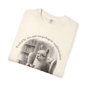 Llama Reading T-Shirt, Book Lover Gift, Tea & Library Theme, Bookish