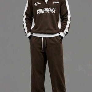 STREET LEGENDS "CONFIDENCE" Fleece Tracksuit Set - Dark Brown