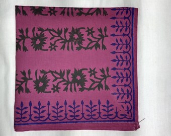 Pink Cotton Bandana, Floral Block Print Scarf, Boho Head Scarf, Neck Scarf, Square Hair Wrap, Vintage Style Bandana