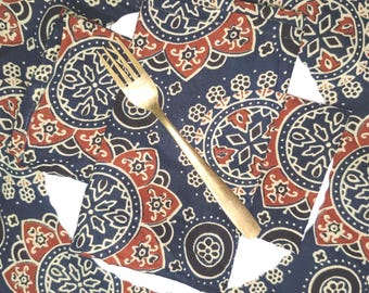 Floral Hand-Block Printed Cotton Table Napkins -- Set of 6