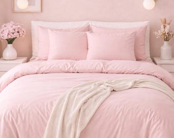 Juego de 3 fundas nórdicas de algodón orgánico color rosa empolvado - Fundas de almohada suaves y transpirables