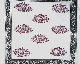 Maroon Floral Cotton Hand Block Print Bandana | 100% Cotton Bandana,Ethnic Scarf | Handmade Indian Bandana | Boho Hair Scarf & Neckerchief