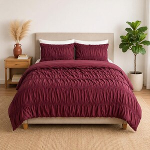 Burgndy Color Wrinkle Solid Cotton Duvet Cover Bohemain Duvet Cover  Dorm Housewarming Comforter Donna Bedding, Us King Bedroom Duvet Cover