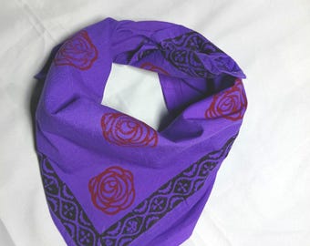 Purple Rose Bandana | Cotton Head Scarf | Floral Print Bandana | Unisex Neck Scarf | Boho Bandana