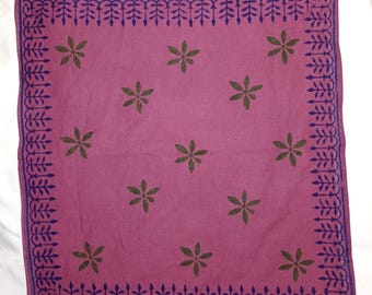 Pink Cotton Bandana Scarf, Floral Print Bandana, Boho Head Scarf, Vintage Neck Scarf, Hair Scarf, Botanical Cotton Kerchief, Unisex Scarf
