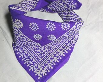 Purpal Colour Organic Cotton Bandana Scarf Hand Mede Block print paisley Floral design Scarfs