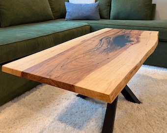 Tavolino da caffè in lastra di noce americano con venature e venature evidenti ~21x48