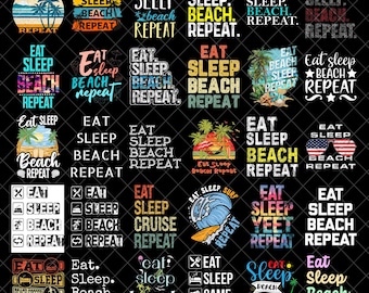 Eat Sleep Beach Rapport Png, Strand Png, Sommer Png Schnitttisch Design, svg, dxf, png Verwenden Sie mit Silhouette Studio & Cricut_Instant Download