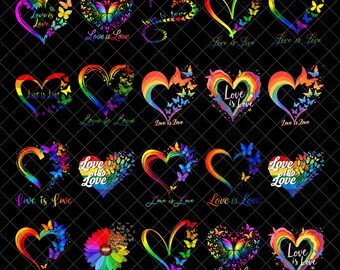 レインボーバタフライプライドLGBTQ+ pngバンドル、LGBTQ+ png、プライド png、愛は愛 png、人権 png、デザインダウンロード、昇華デザイン