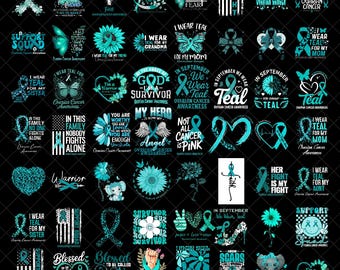 Ovarian Cancer PNG Bundle, Cancer Ribbon Png, Ovarian Cancer Png, Cancer Awareness Png, Ovarian Cancer Png, Teal Ribbon png