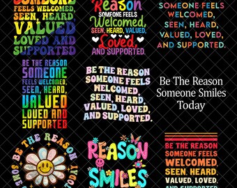 Be the Reason Someone Feels Welcomed PNG Bundle, Motivational Quote Sublimation, Inspirational Retro PNG, Mental Health Kindness Design